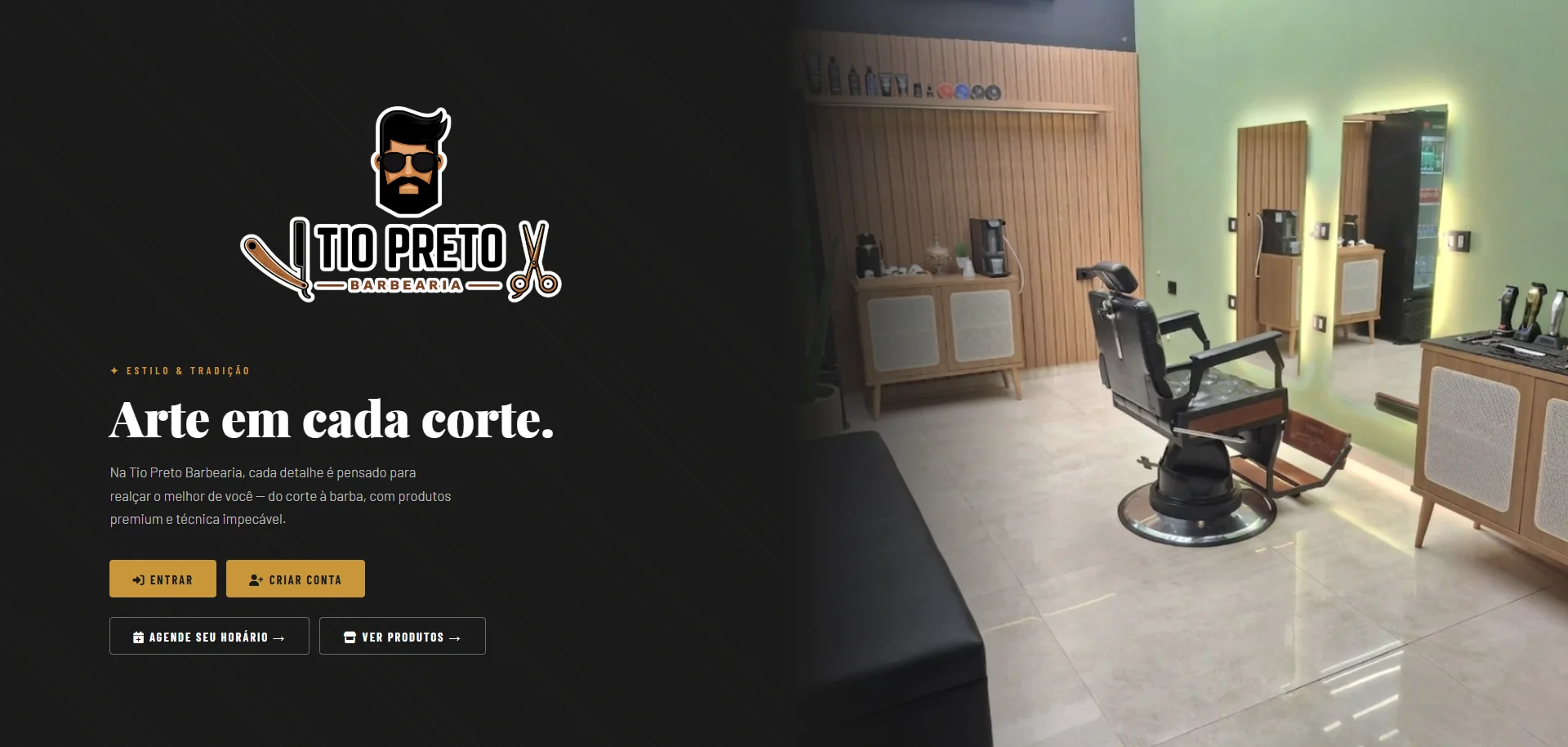 Captura de tela do site Tio Preto Barbearia